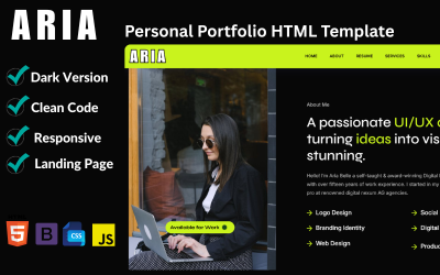 Шаблон HTML-лендінгу для персонального портфоліо Aria