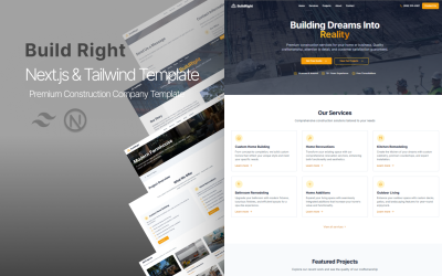 BuildRight - Modèle premium pour entreprise de construction | Next.js et Tailwind