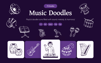 Modern Müzik Doodle Simge Seti