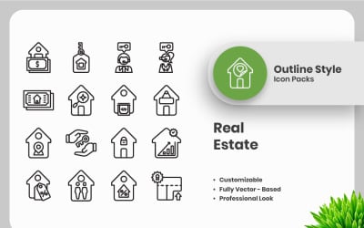 20 Set of Real Estate Outline Icon Collection