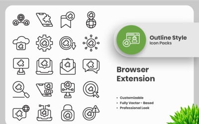 25 Set of Browser Extension Outline Icon Collection