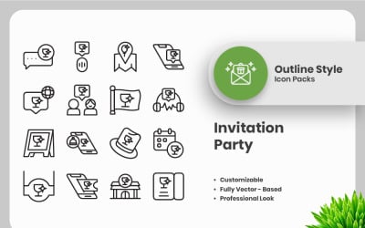30 Set of Invitation Party Outline Icon Collection