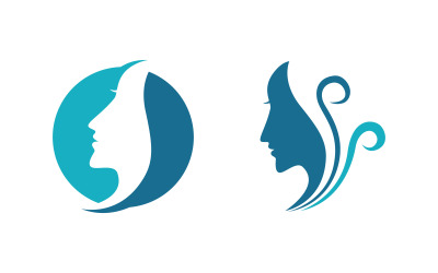 Illustrazione del logo del personaggio del volto di donna con capelli di bellezza v.7