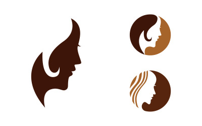 Illustrazione del logo del personaggio del volto di donna con capelli di bellezza v.8