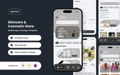 Skintique – Modelo de design de interface de usuário para aplicativo de cuidados com a pele