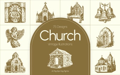 Ensemble d&amp;#39;illustrations d&amp;#39;église vintage