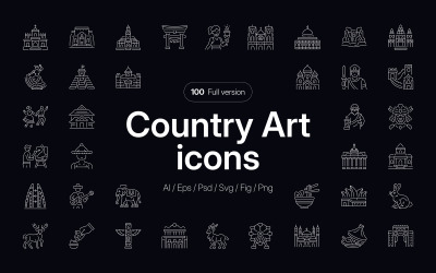 Moderne landpictogram kunstset
