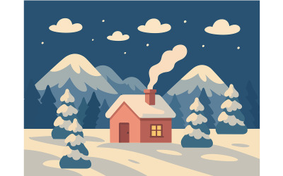 Winter Town Landscape (flat design)