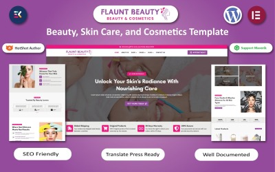 Flaunt Beauty - Modelo WooCommerce Elementor para beleza, cuidados com a pele e cosméticos