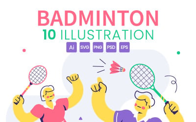 10 Badminton Player Vector Illustration