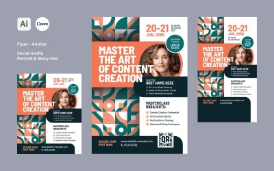 Cotent Creator Masterclass or Webinar or Workshop Flyer and Social Media Template Designs