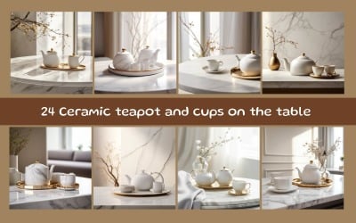 Ceramic teapot and cups on the table