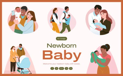 Neugeborenes Baby-Illustrationsset