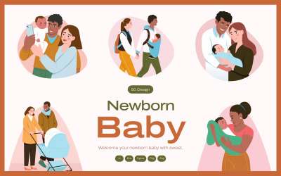 Nyfödd baby illustration set
