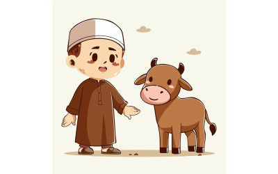 Eid Adha med barn och ko tecknad illustration