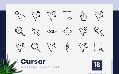 Conjunto de ícones pretos de contorno de cursor