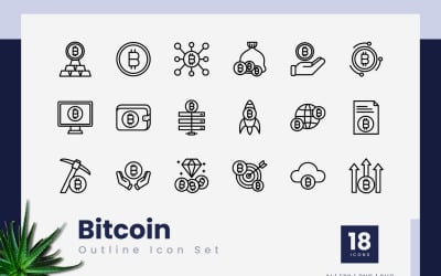 Bitcoin kontur svart ikonuppsättning