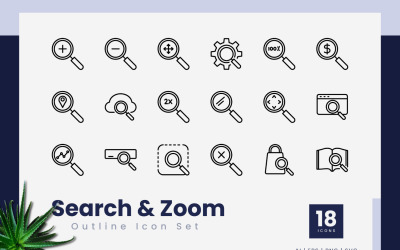 Ícones de contorno de pesquisa e zoom