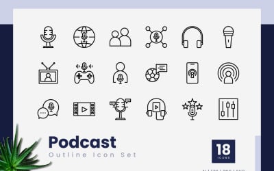 Podcast Outline Black Icon Set