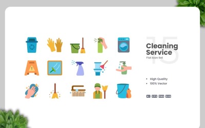 Conjunto de 15 iconos de servicio de limpieza