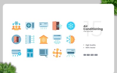 15 Air Conditioning Flat Icons Set