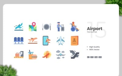 15 Airport Flat Icons Set