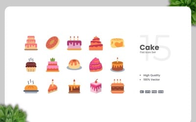 15 Cake Flat Icons Collection