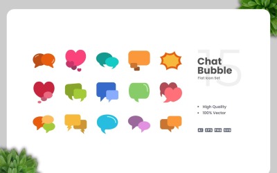 15 chattbubbla platt ikoner set