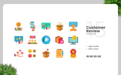 15 Customer Review Flat Icons Set