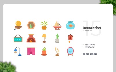 15 Decoration Flat Icons Set