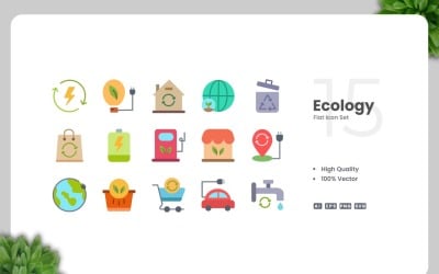 15 Ecology Flat Icons Set
