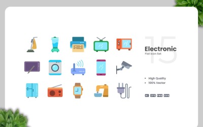15 Electronic Flat Icons Set