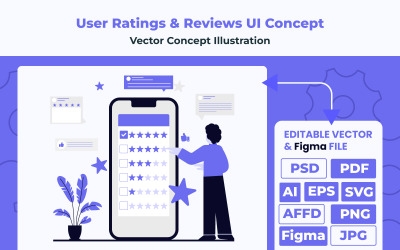 Ilustración vectorial del concepto de UI de calificaciones y reseñas de usuarios