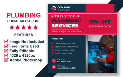 Professional Plumbing Social Media Post Template PSD for Pipe Repair and Maintenance Services