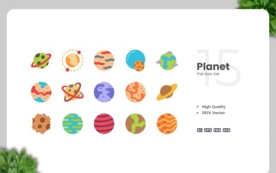 Colección de 15 iconos planos de planetas