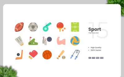 Collezione di 15 icone sportive piatte