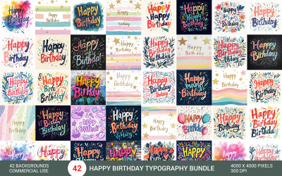 Grattis på födelsedagen Typografi Clipart Bundle 42 Färgglada Bokstäver Designs Födelsedag Bokstäver Pack