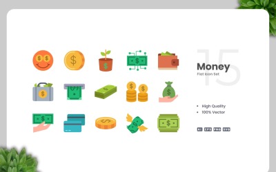 15 个金钱平面图标集合