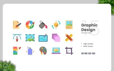 15 Graphic Design Flat Icons Set