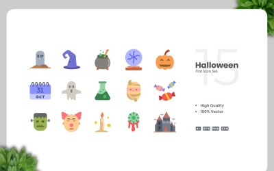 15 Halloween Flat Icons Set