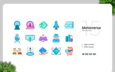 15 Metaverse Flat Icons Set