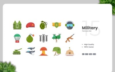 15 Military Flat Icons Set