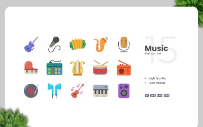 15 Müzik Düz Simgeler Koleksiyonu