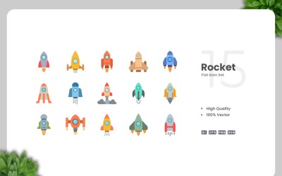 15 Rocket Flat Icons Collection