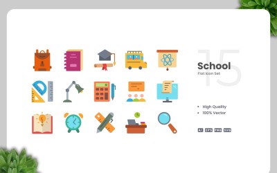 15 School Flat Icons Collection