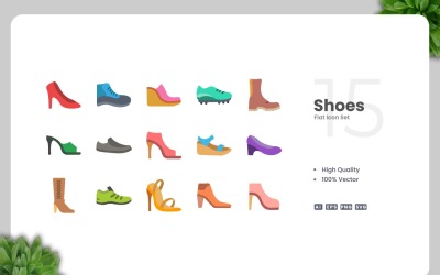 15 Shoes Flat Icons Collection