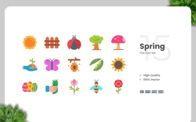 15 Spring Flat Icons Collection