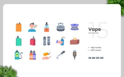 15 Vape Düz Simgeler Koleksiyonu
