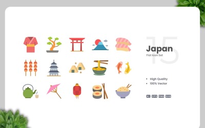 Kolekcja 15 ikon płaskich Japonii