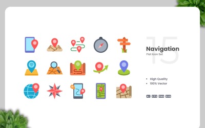 Набор из 15 плоских иконок навигации